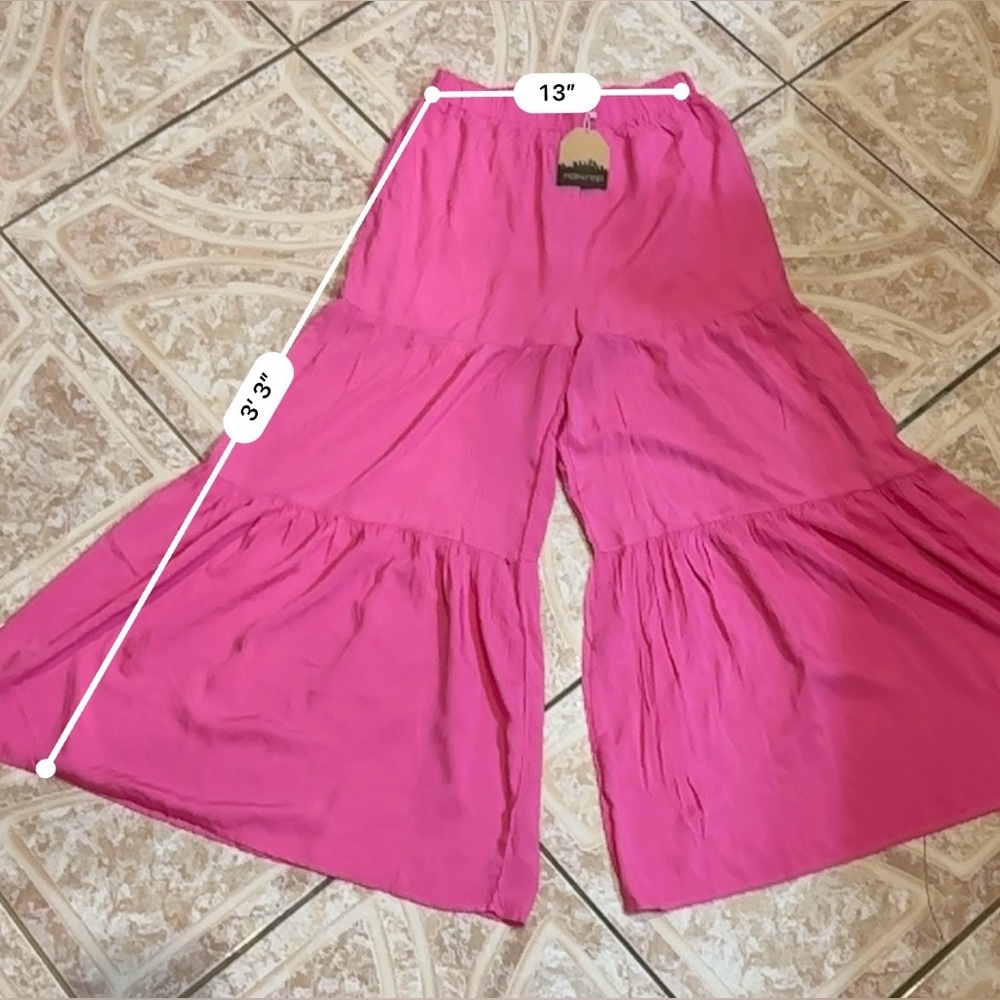 Main Strip Fuchsia Tiered Wide Leg Pants - Picture 3 of 11